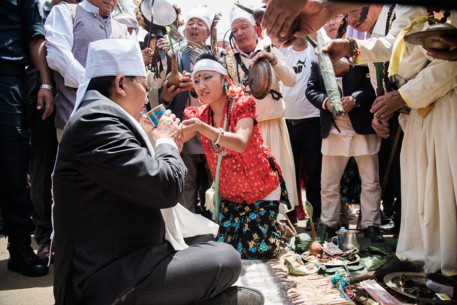Welcome drink offering to Chief minister Pawan Kumar Chamling